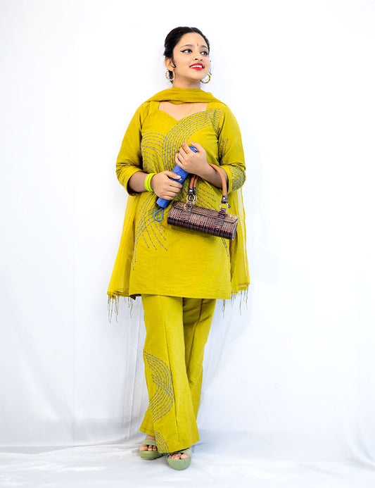 Teens of 80’s – Chartreuse Green Dupion Silk Churidar Set