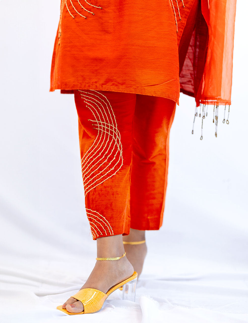 Teens of 80’s – Metallic Orange Dupion Silk Salwar Set