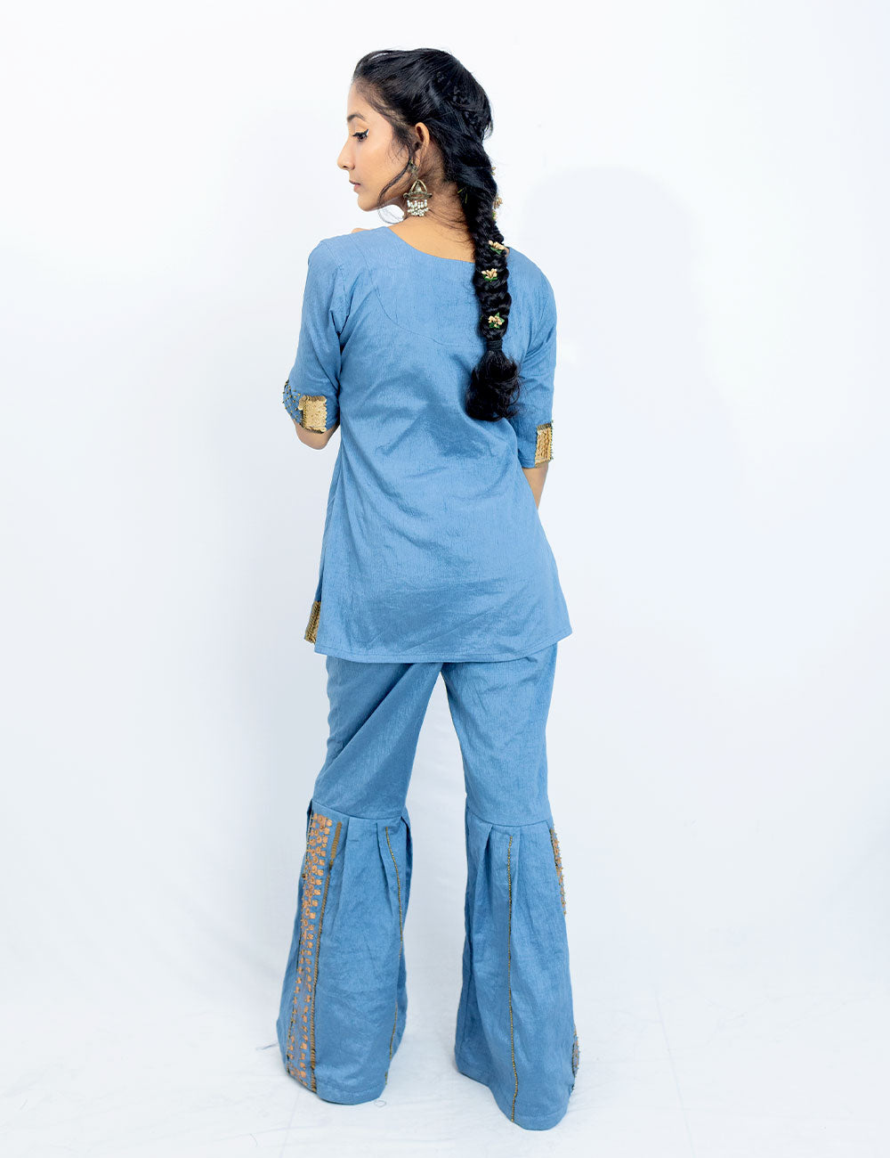 Patola – Metallic Carolina Blue Silk Churidar Set