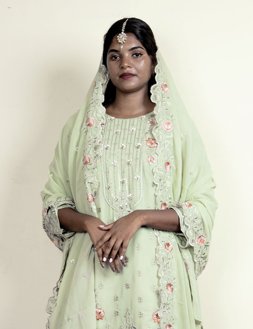 Mumtaaz – Pastel Tea Green Georgette Churidar Set
